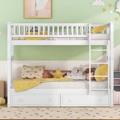 Stapelbed met Laden - Kinderbed Cabrio - Ruimte Besparen - Omvormbaar naar twee bedden - 90 x 200 cm - Wit