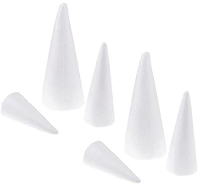Polystyreen Foam Cones 15cm, 20cm, 25cm - Pack van 6 - Perfect voor Ambacht en Decoratie
