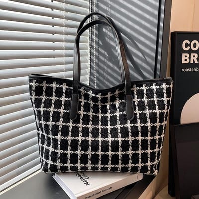 Grote capaciteit geruite tas voor dames Nieuwe mode gestreepte mode handtas Modieuze veelzijdige schoudertote tas gray