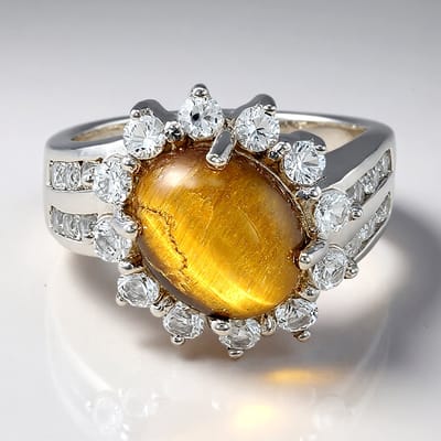 Cavill - Zilveren ring - 925 Sterling Zilver - 3 17 ct Ovaal Tijgeroog & 1 38 ct Witte Topaas - Elegante Damesring - Luxe Edelstenen