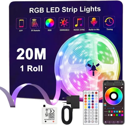 Ledstrip 20m,RGB Kleurverandering LED Strip met Bluetooth App en Afstandsbediening,Dimbaar,Muzieksynchronisatie,Timing Led Strip Licht voor Woondecoratie,Slaapkamer,Feest