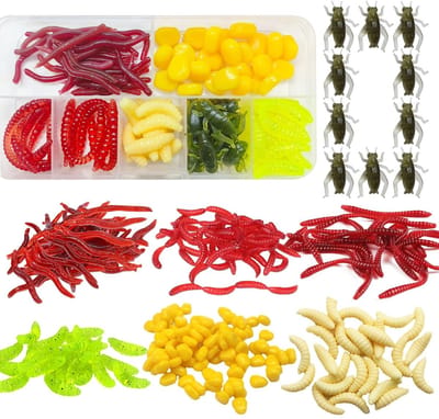 Dailygoods- Kunstaas Set - 285 Stuks - Met Opbergdoos - Realistische Look - Forel Aas - Veelkleurig - PVC Materiaal - Vishaak