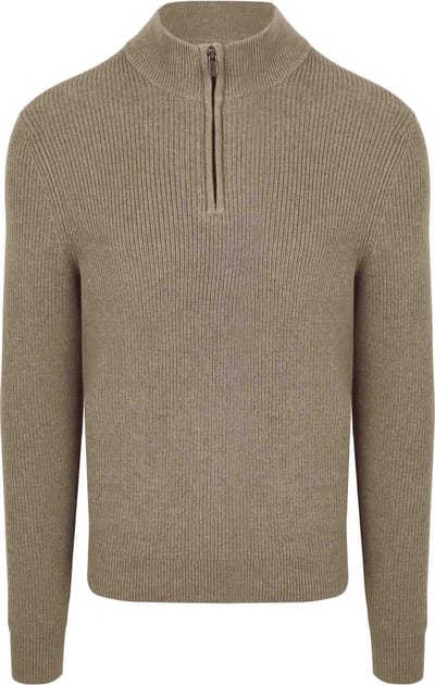 Suitable Half Zip Trui Wol Blend Taupe - Maat XXL - Heren - Quarter zip - Schipperstrui met rits - Volwassen mannen