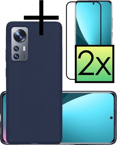 Hoesje - Met 2x Screenprotector - Geschikt voor Xiaomi 12 Pro - Sterk & Shockproof - Back Cover - Siliconen Case - Telefoon Hoes - Donkerblauw