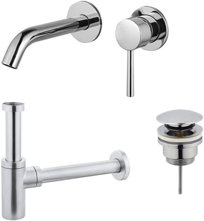 FugaFlow Eccelente Sobrado Badkamer Slim Wastafelkraanset - inbouw wastafelkraan - klikwaste plug - design sifon - Chroom
