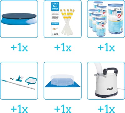 Zwembad Accessoirepakket voor Intex Easy Set Zwembad - 396x84 cm - Rond - Opblaasbaar - Met filterpomp - Intex - 28142GN - 6-delig