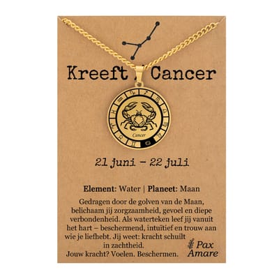 Kreeft / Cancer Sterrenbeeld Ketting op Cadeau Kaartje - Goudkleurig - RVS - Spiritueel Cadeau - 60cm - Pax Amare