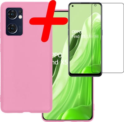 Hoesje Met Screenprotector - Geschikt voor OPPO Find X5 Lite - Sterk & Shockproof - Back Cover - Siliconen Case - Telefoon Hoes - Lichtroze