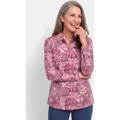 Overhemdblouse van puur katoen - bordeaux / gedess. - Gr. 19 van Goldner Fashion