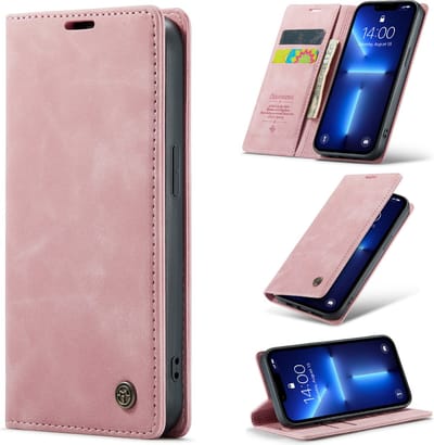 Casemania Hoesje Geschikt voor Apple iPhone 12 Pro Max Pale Pink - Dunne Portemonnee Book Case - Slim Wallet Case met Pasjeshouder