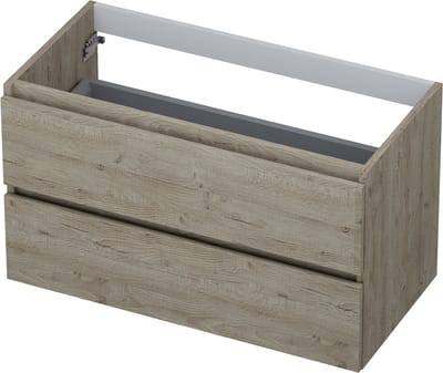 INK wastafelonderkast 2 laden greeploos met houten keerlijst 90x45x52cm, greige eiken