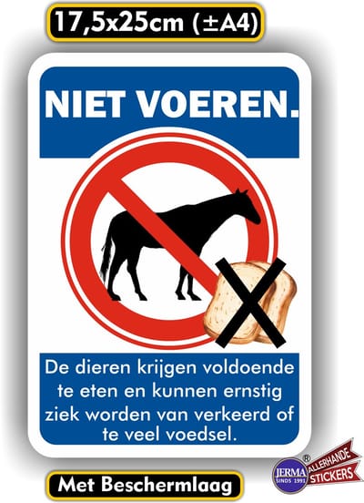 Jerma - Paarden Niet Voeren sticker - 17.5 x 25 cm - Vinyl - zelfklevend - transparant beschermlaag