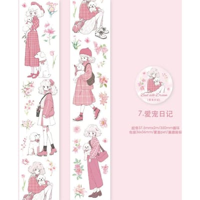 Card Lover 1 rouleau [Série Bouquet Girl] Joli ruban de masquage pour journal, ruban Washi PET, matériel de scrapbooking, kit de scrapbooking E