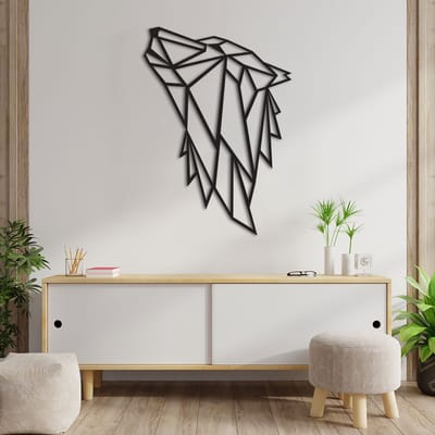 Geometrische Wanddecoratie - Huilende Wolf - Hout - Wall Art - Muurdecoratie - Zwart - 83 x 59 cm