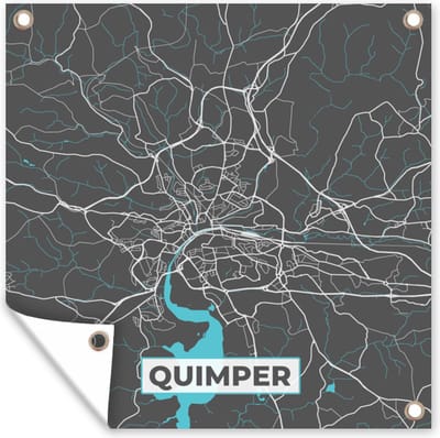 Tuin poster Quimper - Plattegrond - Frankrijk - Stadskaart - Kaart - 200x200 cm - Tuindoek