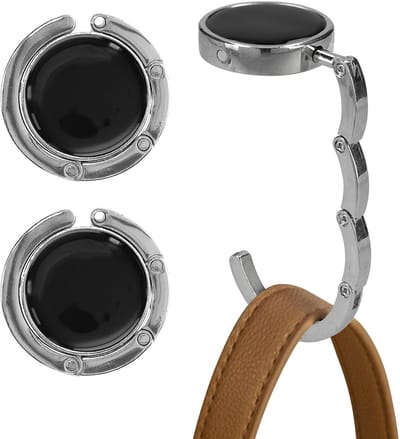 kwmobile tashanger voor tafels - 2 stuks - Uitvouwbare tassenhanger - Draagbare Tassenhaak - Hang je tas veilig op in restaurant en bar - In zilver / leisteen