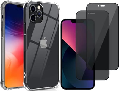 Hoesje geschikt voor iPhone 13 Pro Transparant - Shockproof Case + 2x Volledig Dekkende Privacy Glas Screen Protector