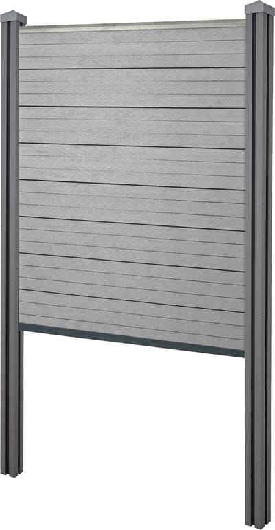 WPC privacyscherm Sarthe, schutting windscherm, WPC paal voor plaatsing in beton ~ Basiselement smal, 105cm grijs