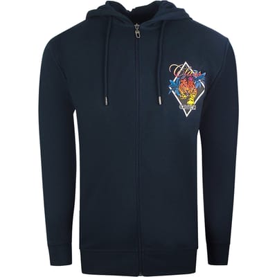 Cavalli Class Diamond-logo marineblauwe hoodie met rits