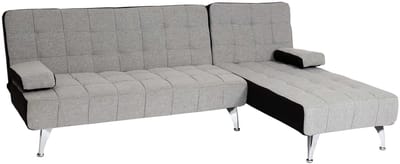 Slaapbank MCW-K22, bank hoekbank Sofa, ligvlak links/rechts slaapfunctie 236cm ~ stof/textiel lichtgrijs, zwart