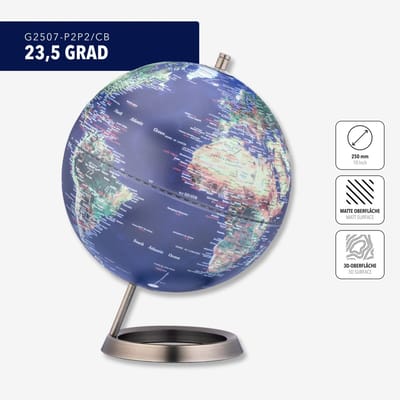 Troika Tafel Design Globes / Hoogwaardige afwerking: globe met een hellingshoek van 23,5 graden en een diameter van 25 cm, draaibaar op een stabiele metalen voet / Matte, meerkleurige globe (diameter 25 cm) met een helling van 23,5 graden "23,5 GRAD"