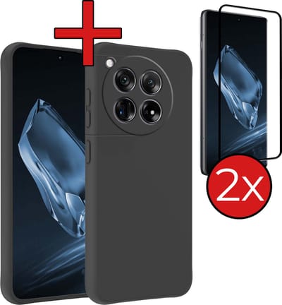 Hoesje - Met 2x Screenprotector - Geschikt voor OnePlus 12 - Sterk & Shockproof - Telefoon Hoes - Back Cover - Siliconen Case - Telefoonhoes - Zwart
