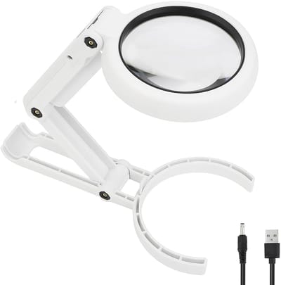 Ynkkvre - 5X Handloep met Opvouwbare Tafelstandaard en 8 LED Lampjes - Leesloep en Tafelvergrootglas voor Lezen, Inspectie, Soldeerwerk, Reparatie en Hobby's - Diameter 75 mm