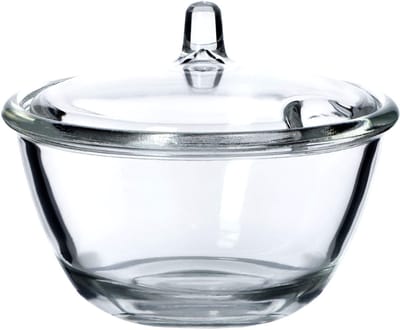 KADAX Suikerpot, suikerschaal van glas, kruidenpot met ergonomisch deksel, transparante glazen container voor suiker, kruidenpot met versterkte bodem, suikerkom met handvat (rond)