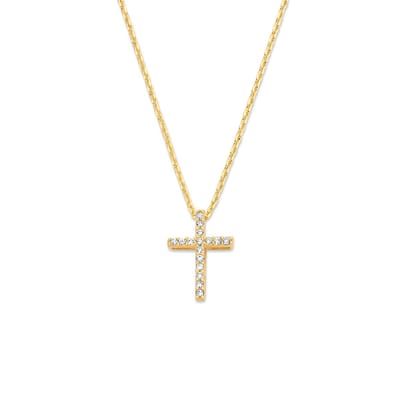 New Bling 9NBG-0747 Gouden ketting met Hangertje - Kruisje - Zirkonia - 12x8,5mm - Ankerschakel - 39+3+3cm - 14 Karaat - Goud