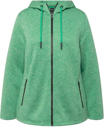 Ulla Popken - Dames - Jas van gebreid fleece capuchon ritszakken - Lente groen - Maat 42+