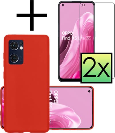 Hoesje - Met 2x Screenprotector - Geschikt voor OPPO Find X5 Lite - Sterk & Shockproof - Back Cover - Siliconen Case - Telefoon Hoes - Rood