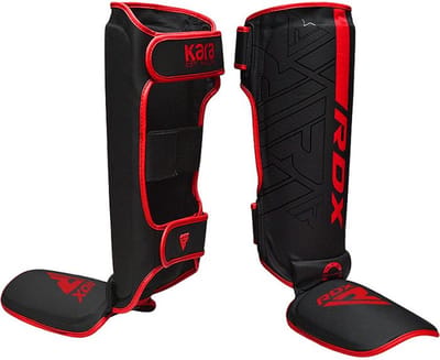 RDX Sports F6 Kara Scheenbeschermers - Kickboksen - MMA - Training - Kunstleer - Zwart - Mat - Rood - XL