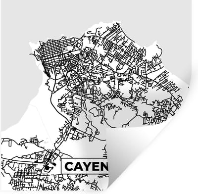 Muurstickers - Sticker Folie - Stadskaart - Cayenne - Plattegrond - Kaart - Frankrijk - Zwart wit - 100x100 cm - Plakfolie - Muurstickers Kinderkamer - Zelfklevend Behang XXL - Zelfklevend behangpapier - Stickerfolie
