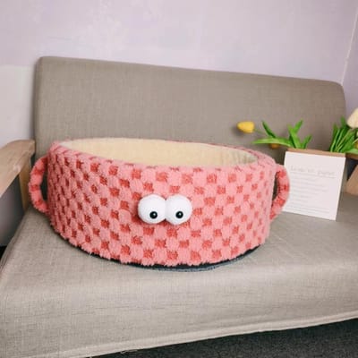Nid rond éponge à grands yeux personnalisé Nid pour chat à sommeil profond Chenil Lit universel pour animaux de compagnie pour chats et chiens 45cm