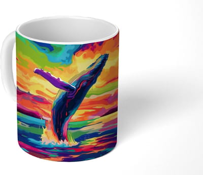 Mok - Koffiemok - Zonsondergang - Walvis - Geschilderd - Kleurrijk - Mokken - 350 ML - Beker - Koffiemokken - Theemok