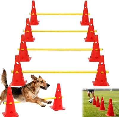 Agility Set voor Coördinatietraining met 8 Cones en 4 Verstelbare Rails voor Honden