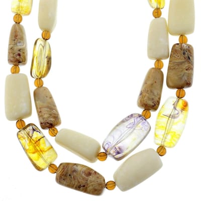 Behave - Dubbele ketting met beige en gele kralen - Mode ketting 43,5 cm + verlengketting