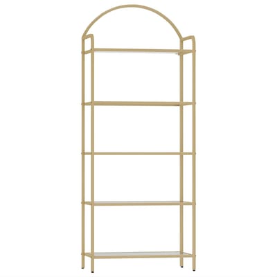 Boekenkast – Voor Slaapkamer, Badkamer & Thuiskantoor – Smalle Kast met 5 Gehard Glazen Planken en Stalen Frame – Goud