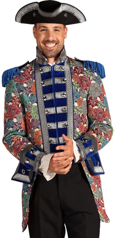 Thetru Carnavalsjas Heren - Rustic Flower - Luxe Carnavals jas - Blauw - Maat M