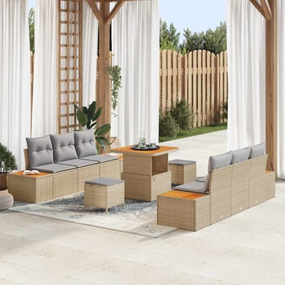 vidaXL Tuinbankenset 9 st 8-Aantal zitplaatsen Beige Poly riet