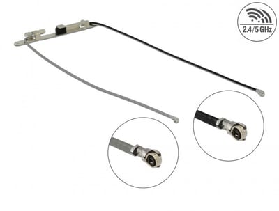 Delock WLAN Twin Antenna 2 x I-PEX Inc., MHF® 4L plug 802.11 ac/a/h/b/g/n 1.12 - 3.18 dBi 1.13 36 cm internal screw mounting or self adhesive