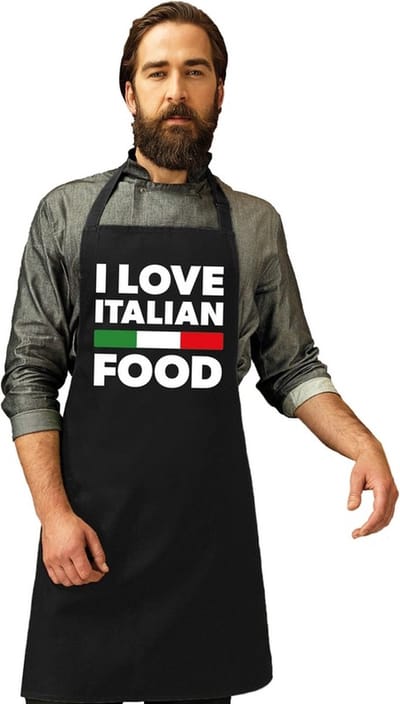 Keukenschort - I food Italian food - dames en heren - met Italiaanse vlag - Italie thema schort