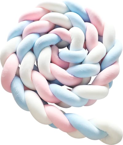 IL BAMBINI - Gevlochten Baby Bed Bumper Treccia - Bedomrander - Boxomrander - Hoofdbeschermer - Boxrand -Bedbumper - Stootrand - Box omrander - (3 meter) Roze-wit-blauw