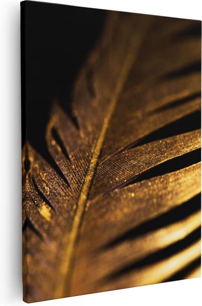 Artaza Canvas Schilderij Gouden Veer - 40x50 cm - Muurdecoratie Abstract - Wanddecoratie Woonkamer - Schilderijen Op Canvas