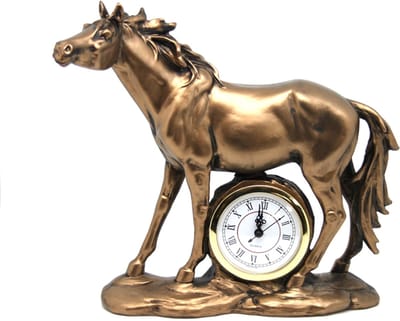 Queen Isabell - Klok - Staand paard beeldje - bronzen decoratieve paard