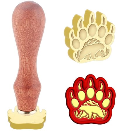 Dailygoods- Zegelstempel 3D Berenpoot - Afneembare Messing Stempelkop - Houten Handvat - 25 mm - Voor Schoolbrieven/Geschenkverpakkingen - Gedetailleerd Reliëf - Wazegelstempel