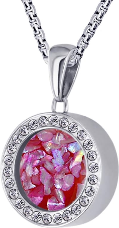Quiges 12mm Mini Munt Hanger Zilverkleurig RVS Glans met Schelp Roze Vlokjes Munt en Box Ketting Ankerketting 42-46cm