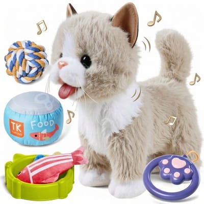 Sogiol® Interactieve Pluche Kat met Afstandsbediening - Wandelende Speelgoedkat voor Kinderen - Loopt, Miauwt en Kwispelt - Elektrisch Huisdier met Accessoires - Zacht Knuffeldier Cadeau