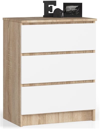 Ladekast K60 met 3 Lades / AKORD Furniture Factory / Sonoma Eik - Wit / 60 x 77 x 40 cm