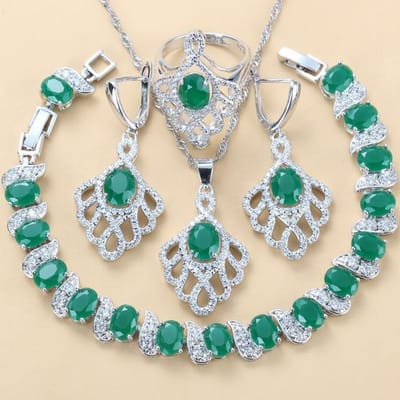 Blauwe Sieraden met Edelsteen Set Hanger Oorbellen Ketting en Ring Dames Set No. 10 gray
